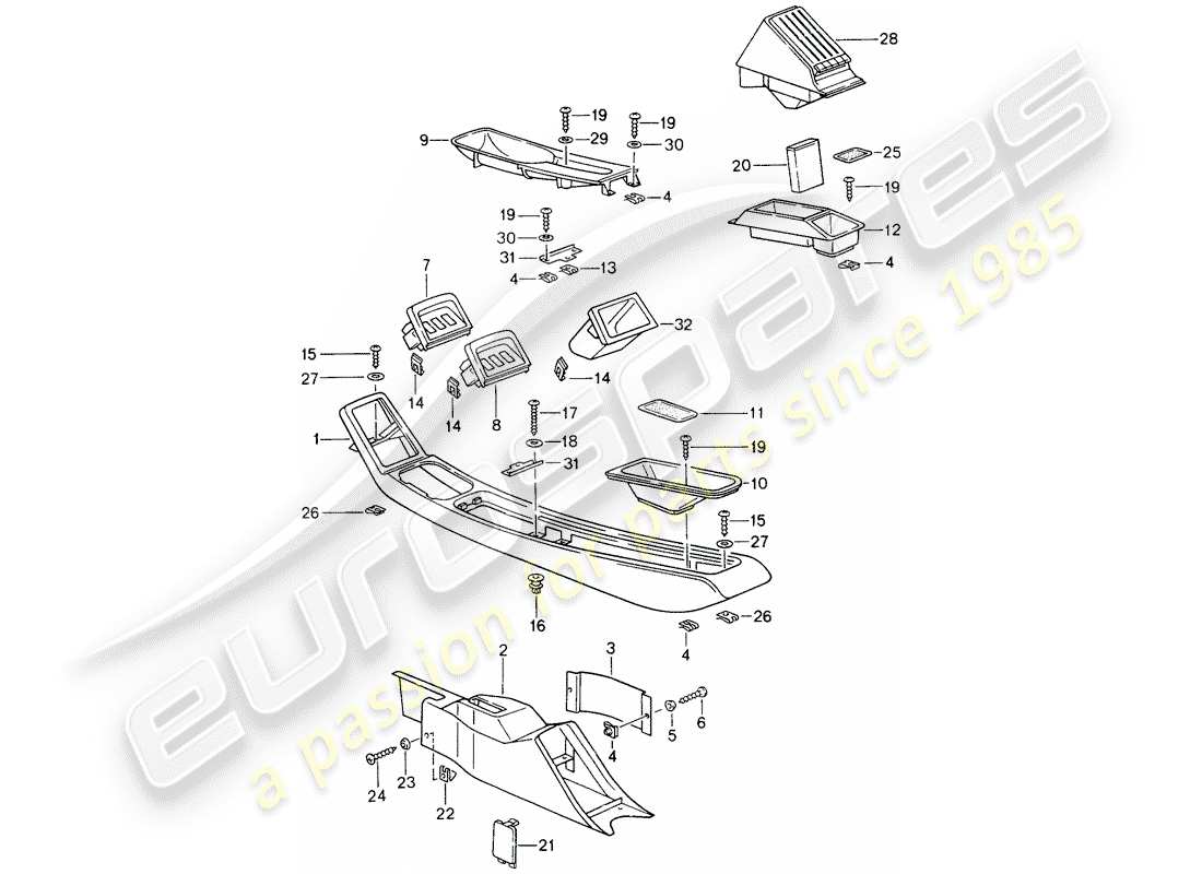 porsche 993 (1997) center console part diagram