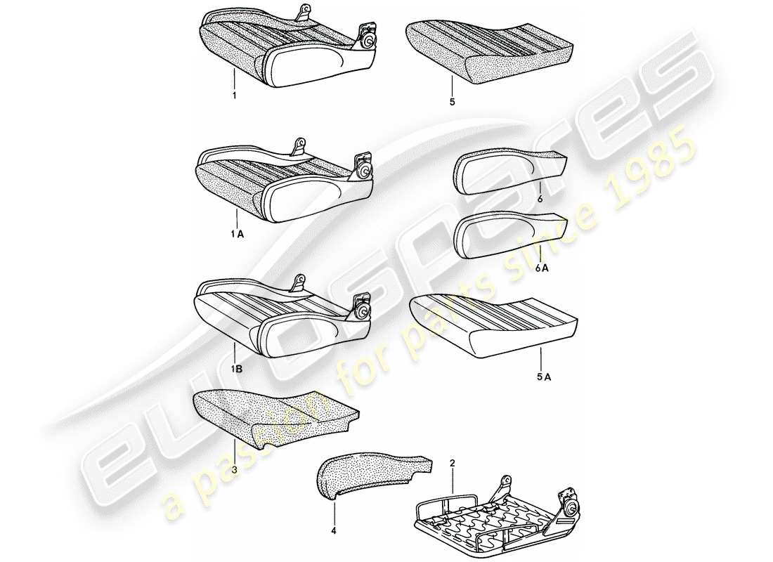 porsche 924s (1988) sports seat - seat cushion - single parts part diagram