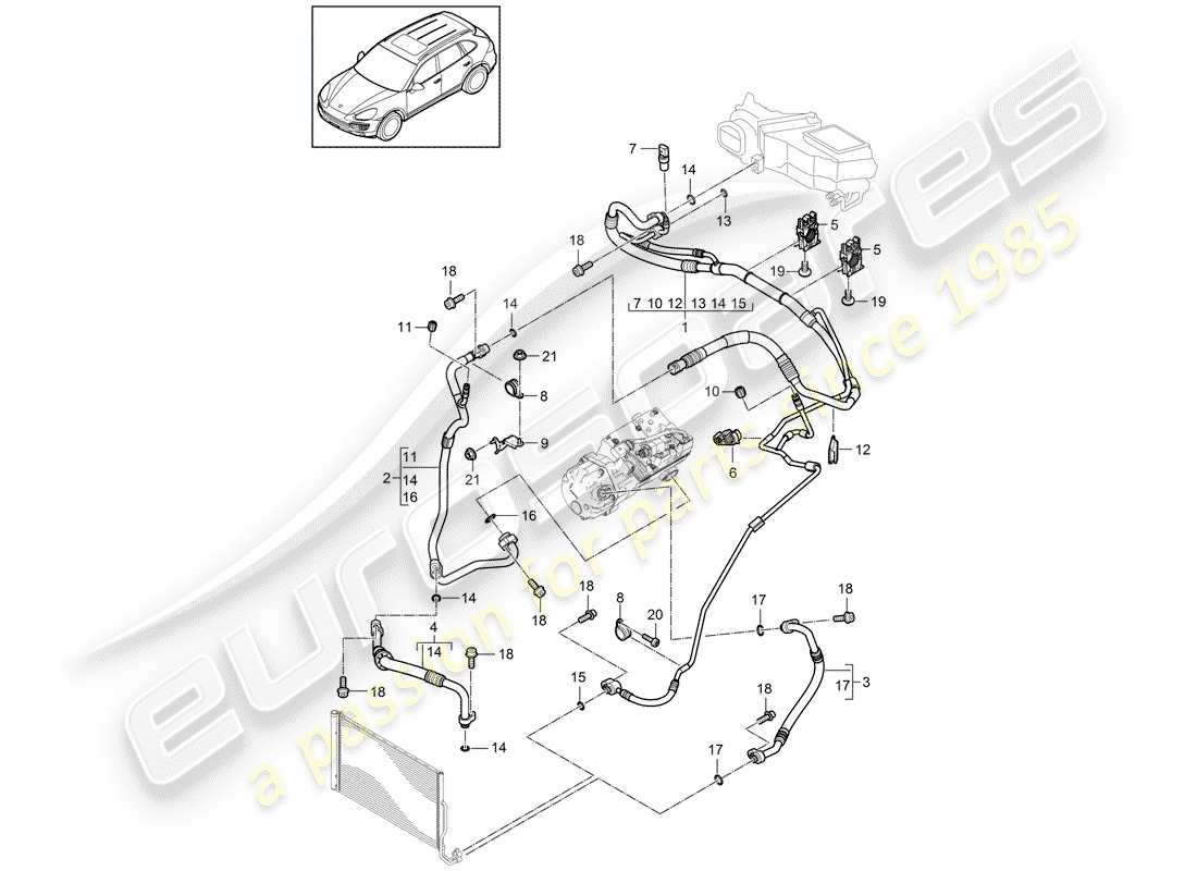 porsche cayenne e2 (2011) refrigerant circuit part diagram