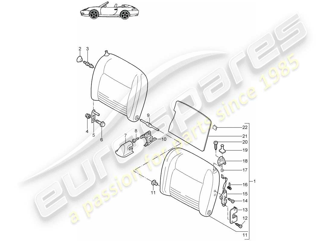 porsche 996 (2003) emergency seat backrest parts diagram
