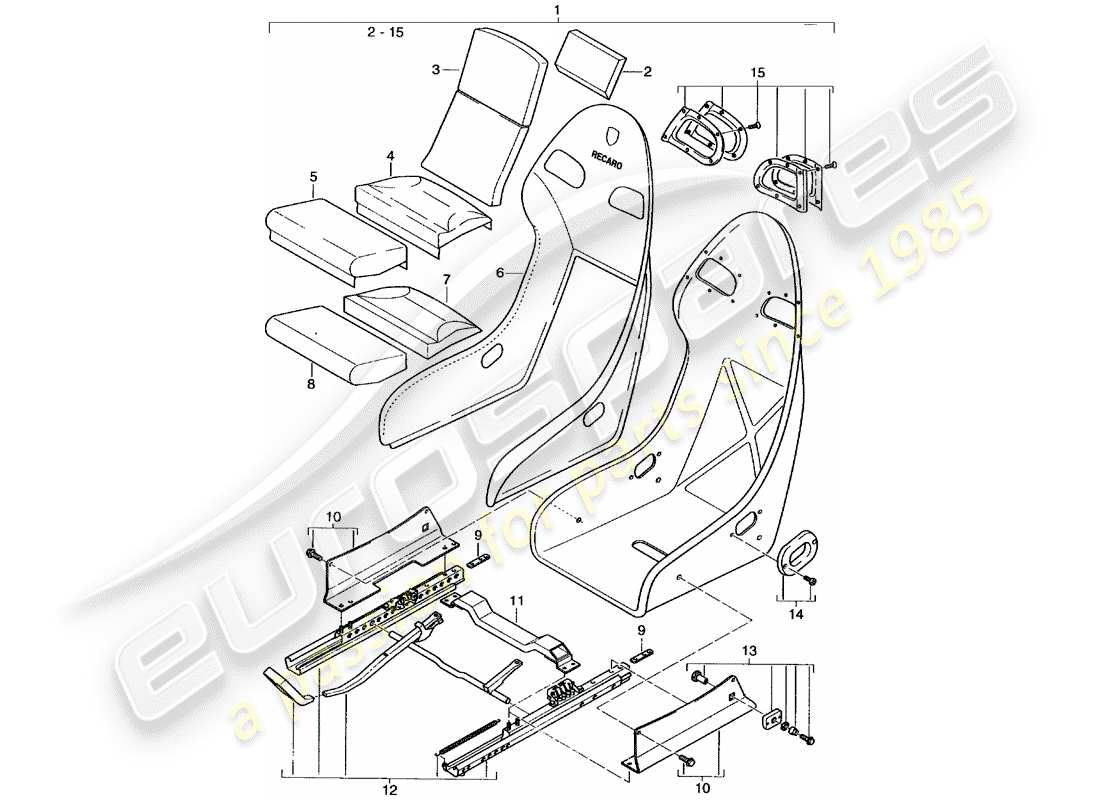 porsche 996 gt3 (2003) seat - with: - leather - seat cover part diagram