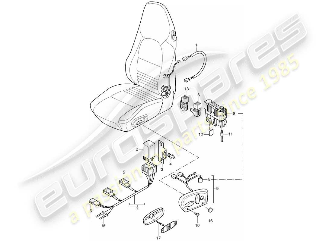 porsche 996 (1998) wiring harnesses - switch - comfort seat part diagram