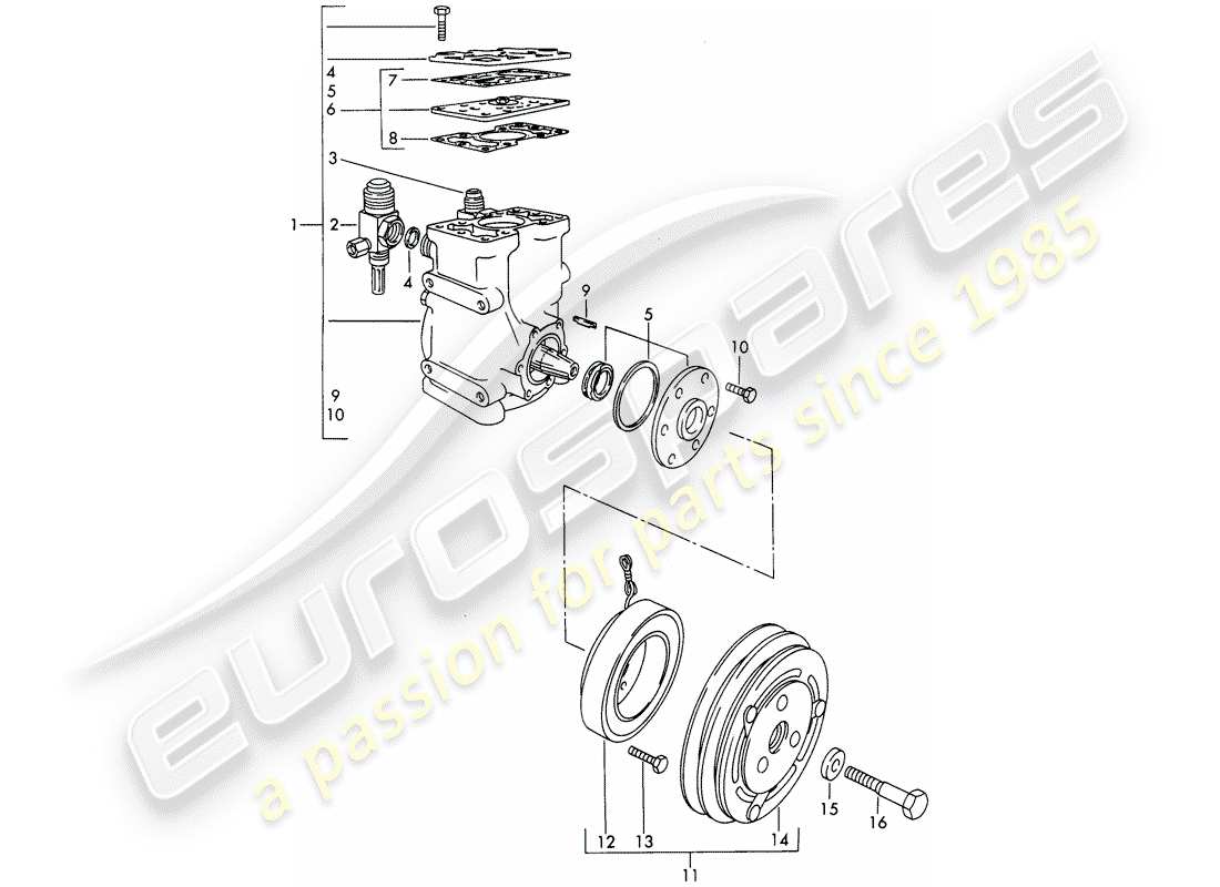 porsche 911/912 (1967) compressor - clutch - d >> - mj 1968 part diagram