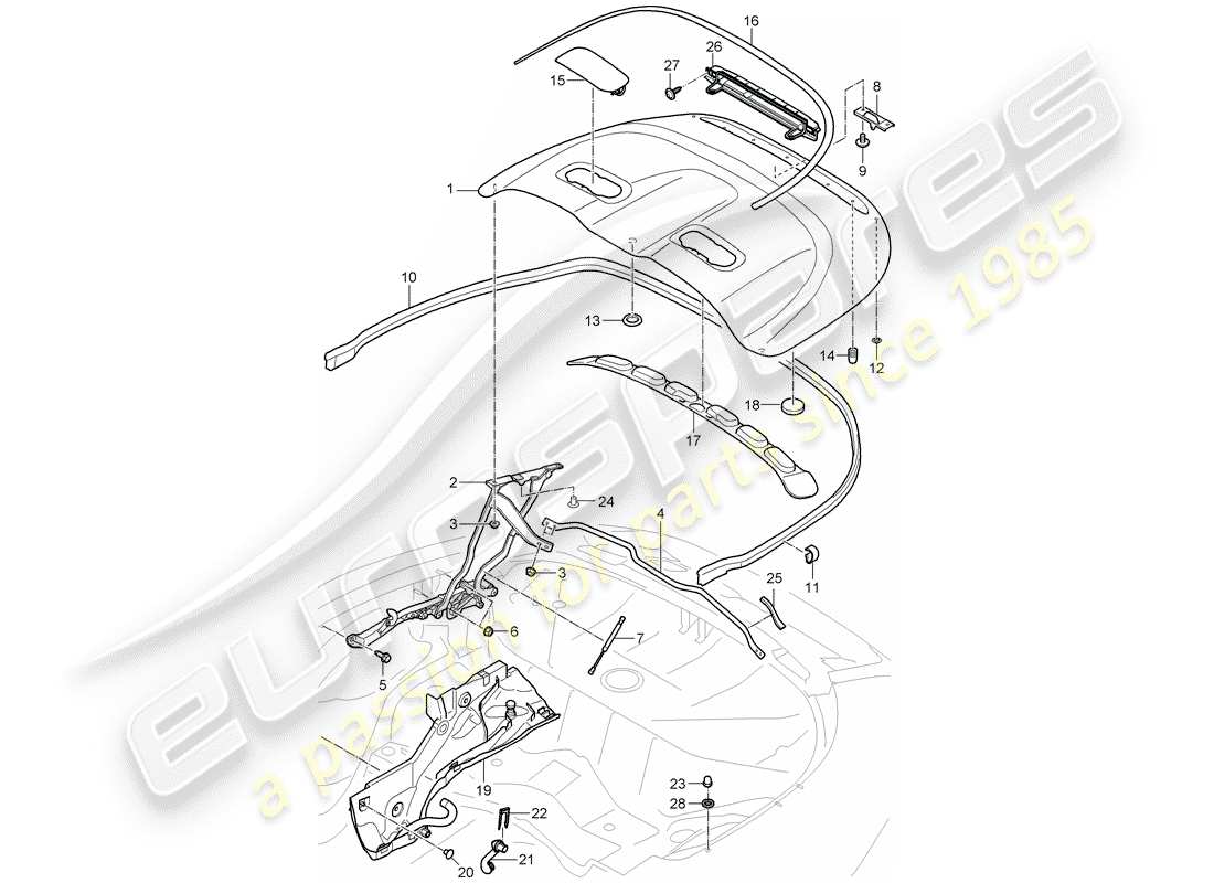 porsche 997 gen. 2 (2009) top stowage box parts diagram