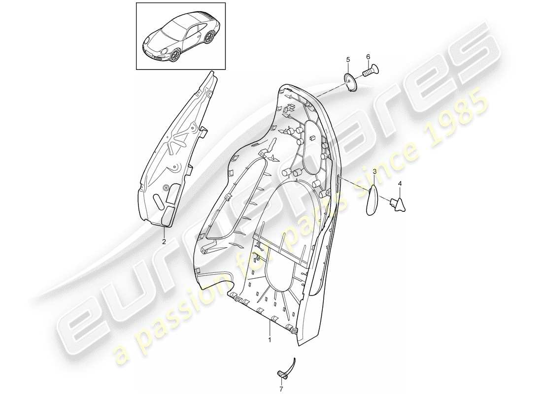 porsche 997 gen. 2 (2012) backrest shell parts diagram