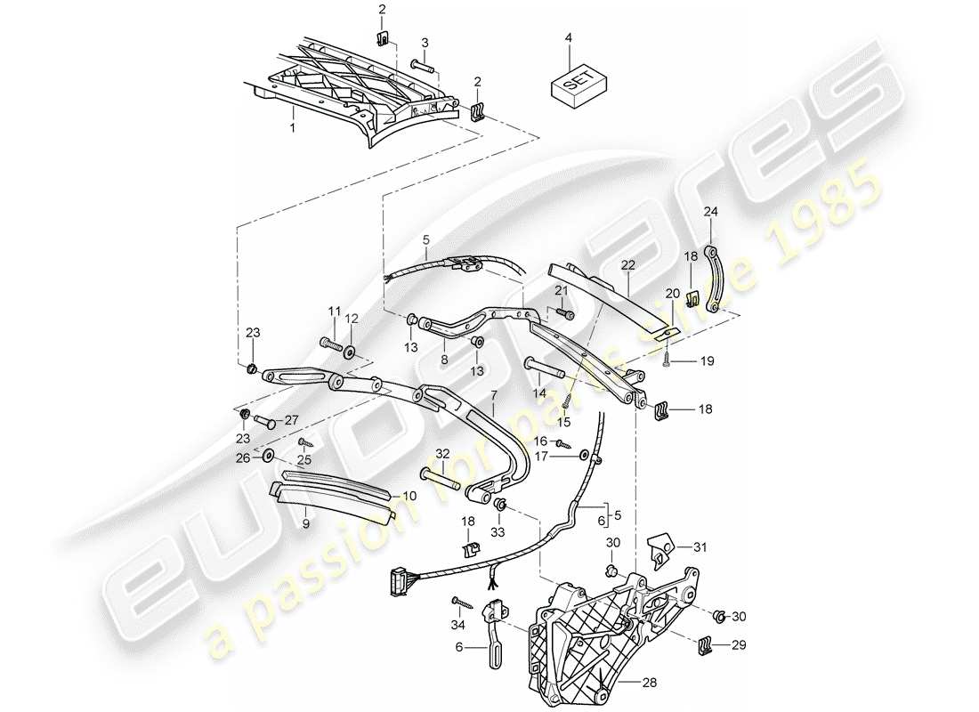 porsche 997 t/gt2 (2007) top frame parts diagram