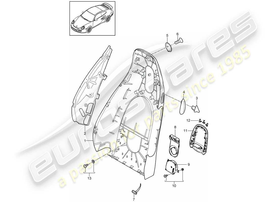 porsche 997 t/gt2 (2007) backrest shell parts diagram