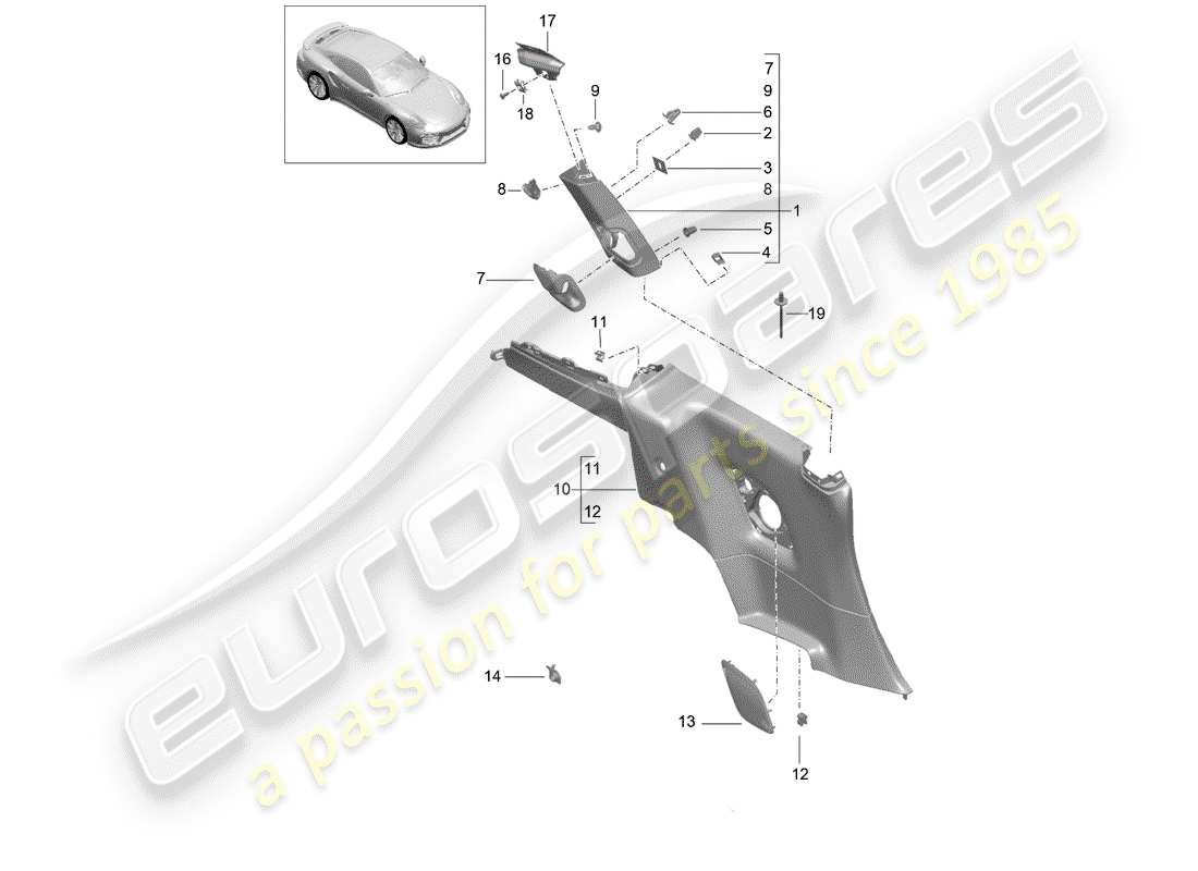 porsche 991 turbo (2014) quarter trim panel parts diagram