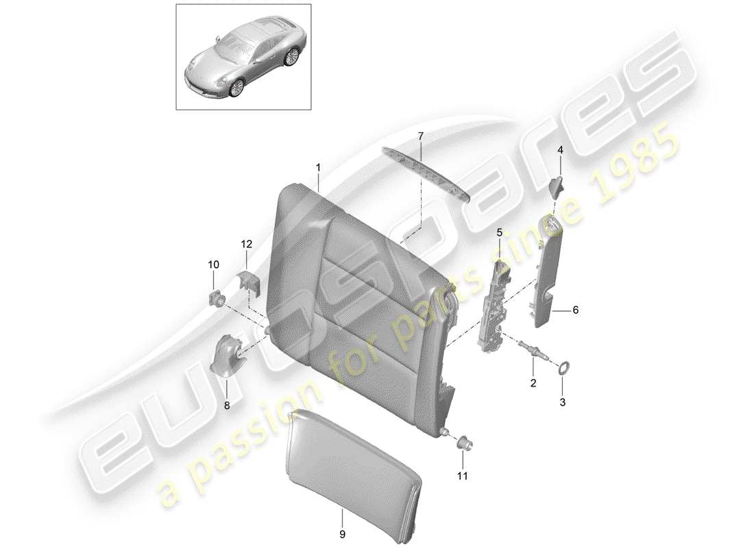 porsche 991 gen. 2 (2019) emergency seat backrest part diagram