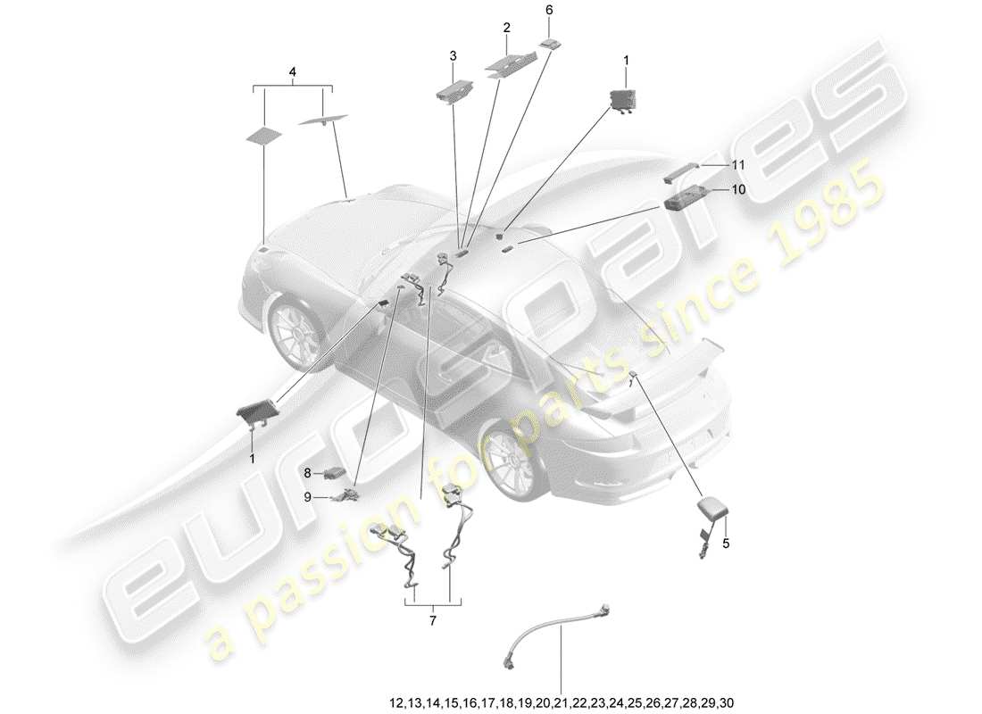 porsche 991r/gt3/rs (2020) antenna parts diagram