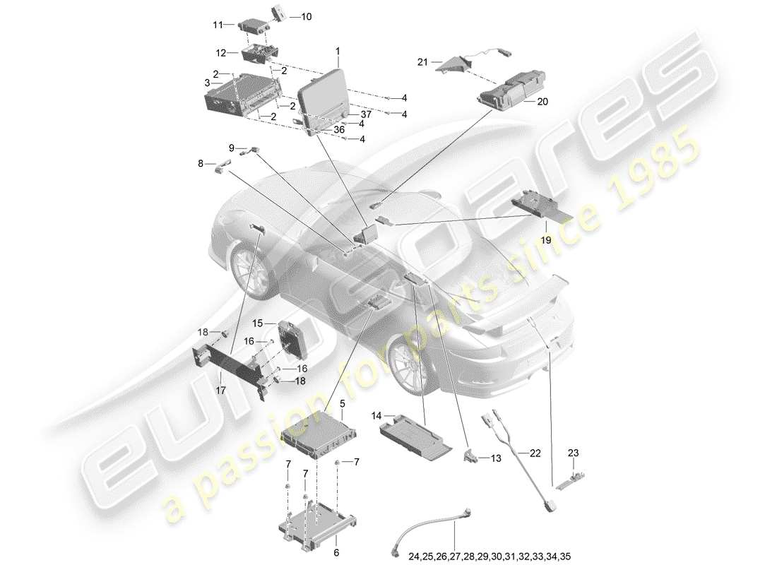 porsche 991r/gt3/rs (2020) display parts diagram