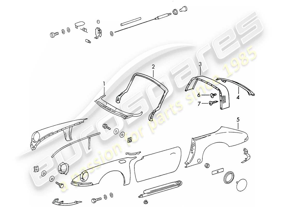 porsche 911/912 (1967) exterior panelling part diagram