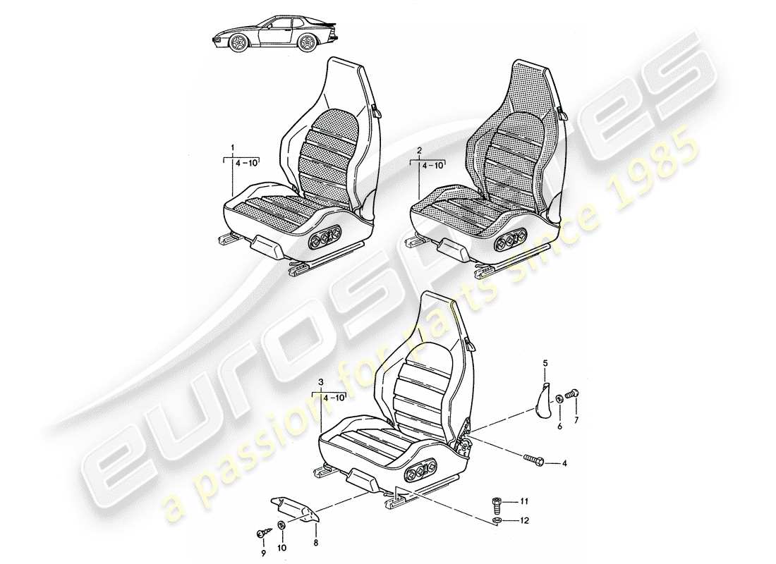 porsche seat 944/968/911/928 (1986) sports seat - complete - d >> - mj 1988 parts diagram