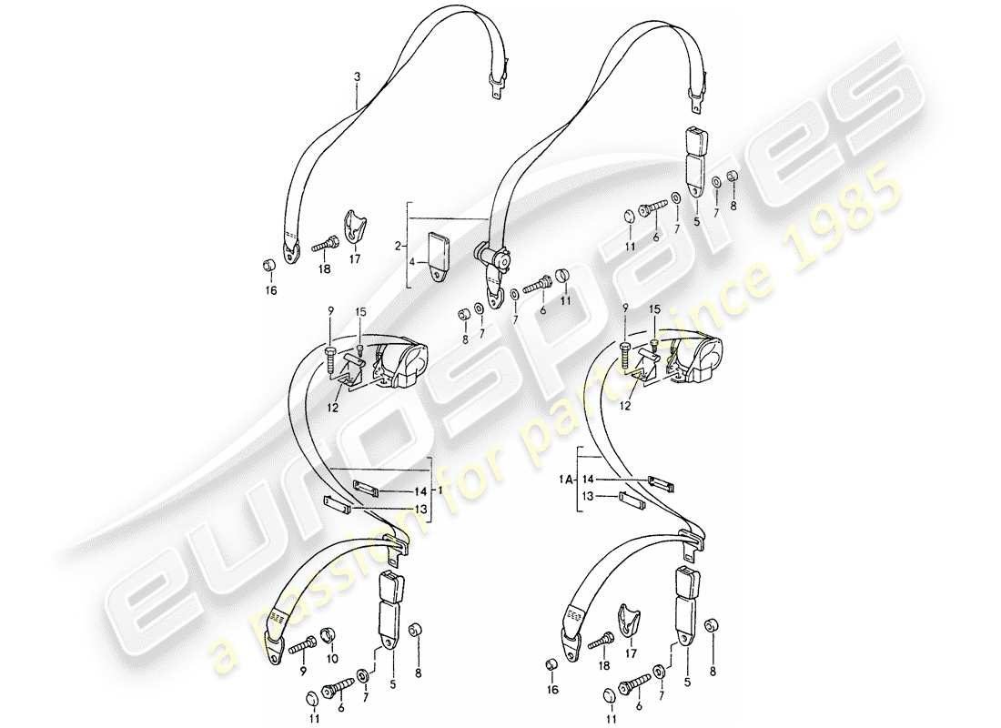 porsche 964 (1990) seat belt part diagram