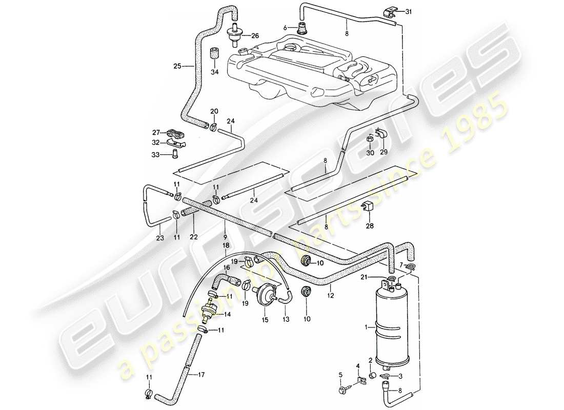 porsche 968 (1994) tank ventilation part diagram