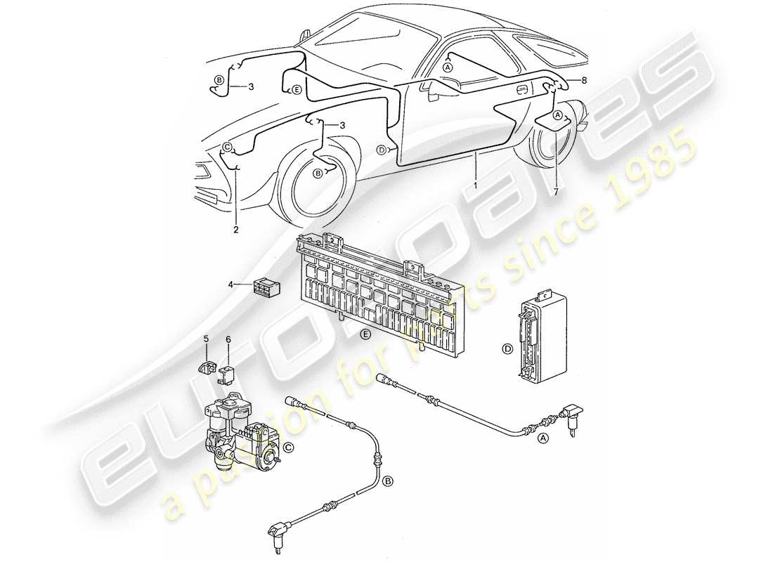 porsche 928 (1989) harness - anti-locking brake syst. -abs- parts diagram