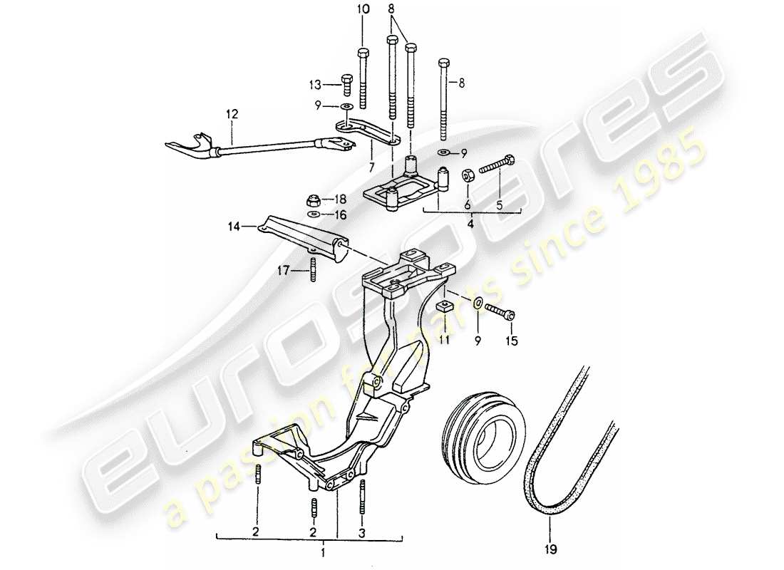 porsche 964 (1990) compressor - mounting - driving mechanism part diagram