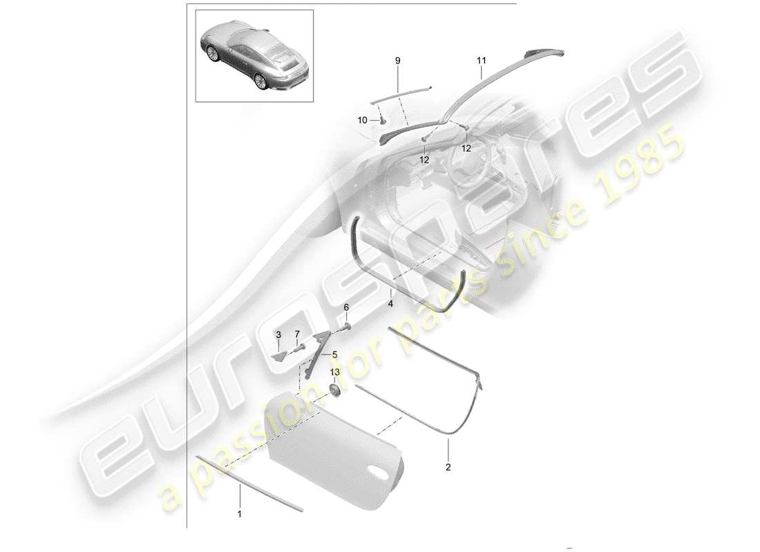 porsche 991 gen. 2 (2019) door seal part diagram