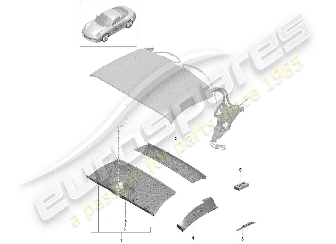 porsche 991 (2012) convertible top part diagram