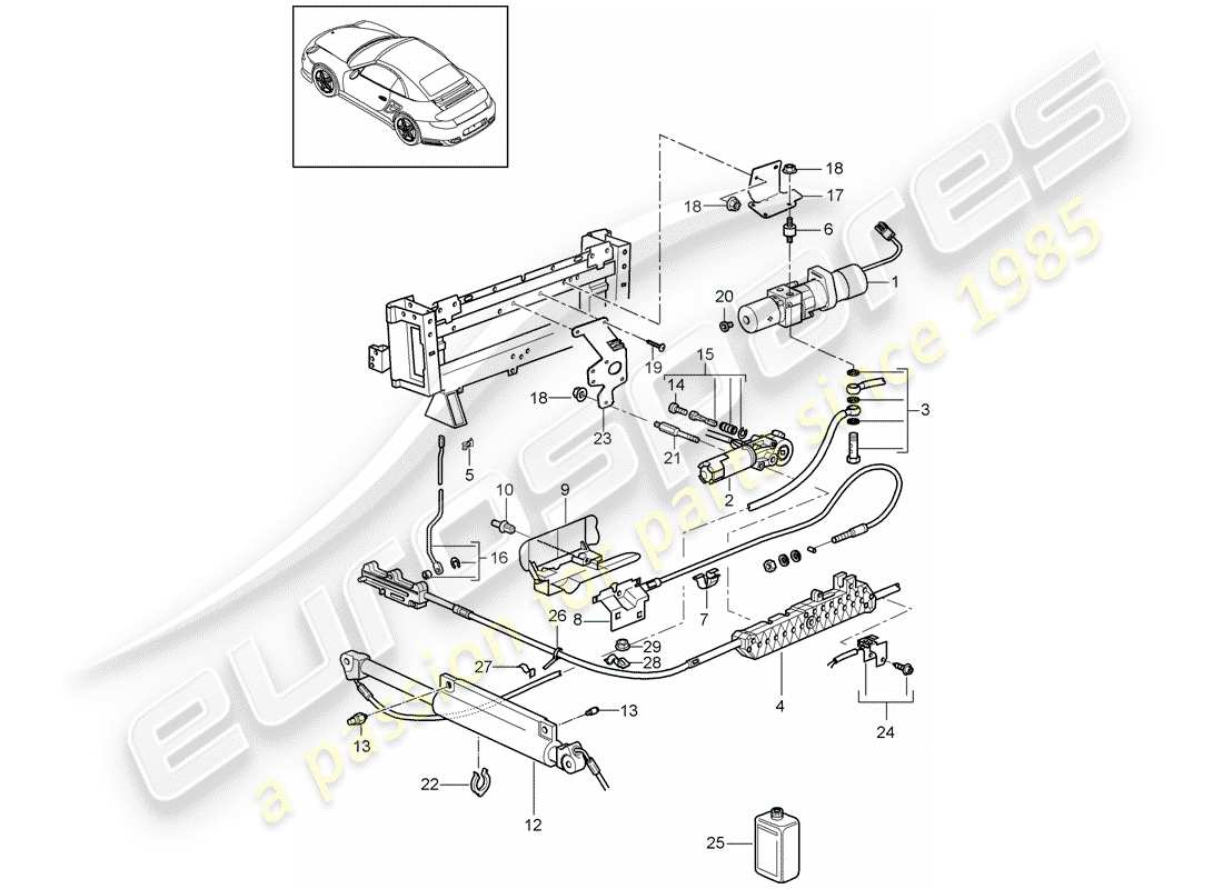 porsche 911 t/gt2rs (2012) convertible top parts diagram