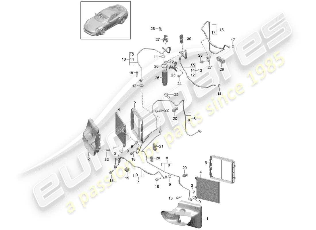 porsche 991 turbo (2014) refrigerant circuit parts diagram