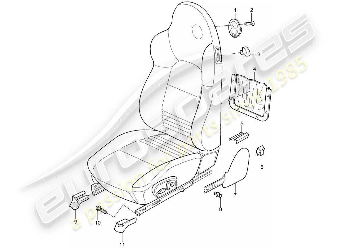 porsche 996 (2004) sports seat parts diagram