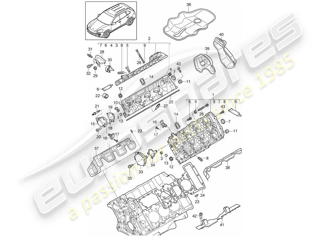 porsche cayenne e2 (2013) cylinder head part diagram