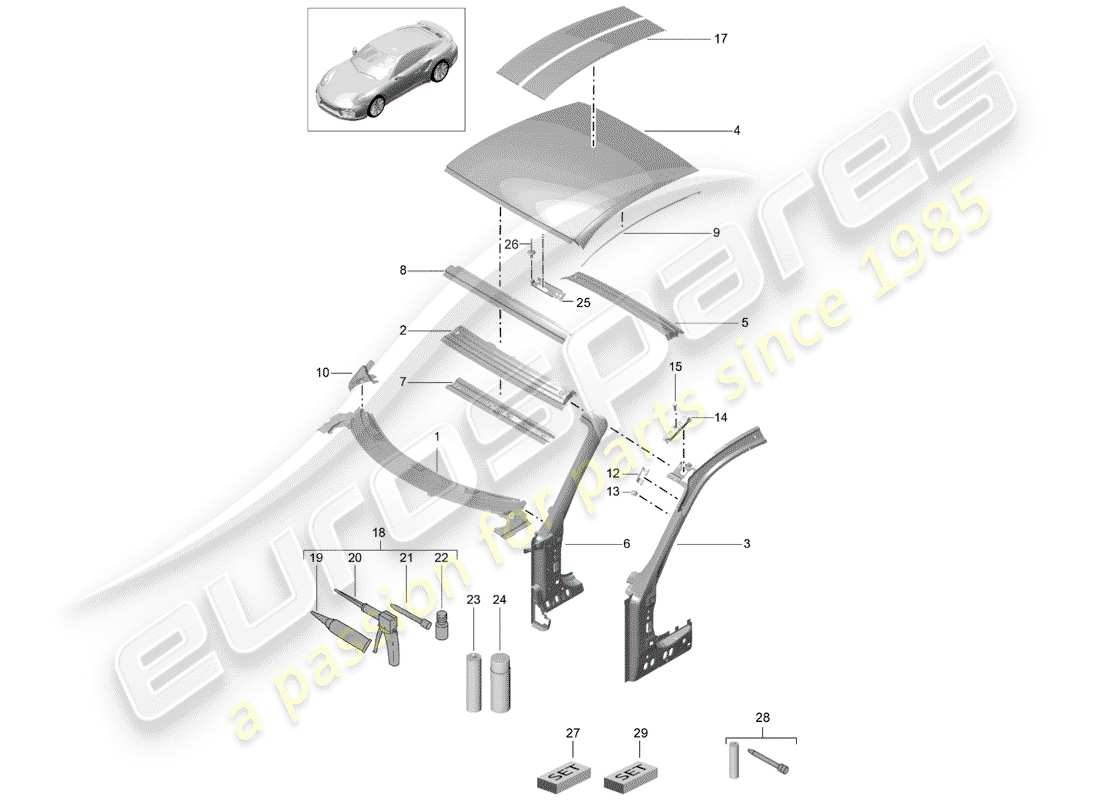 porsche 991 turbo (2019) cowl part diagram