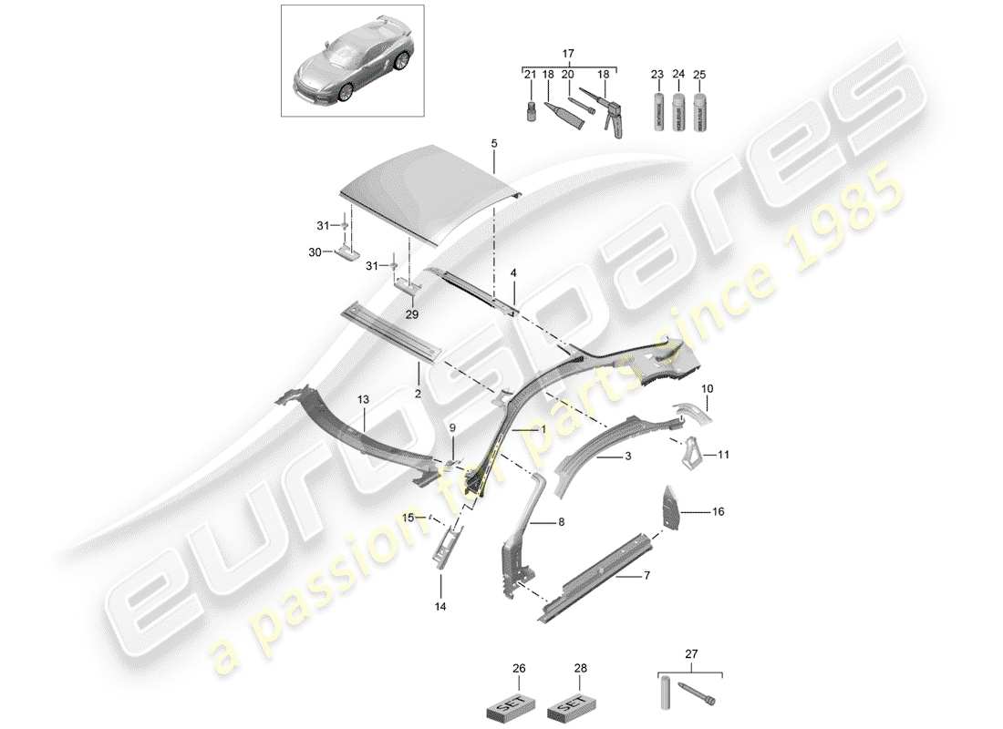 porsche 2016 roof part diagram