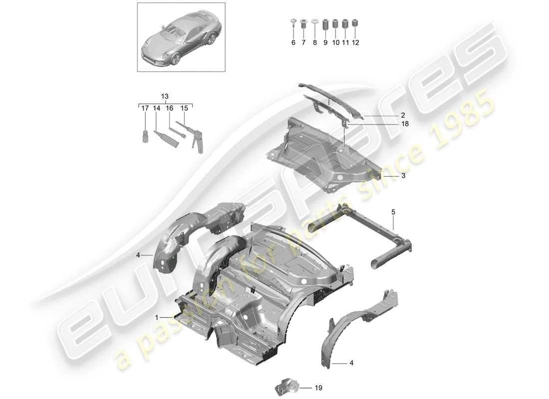 porsche 991 turbo (2019) rear end part diagram