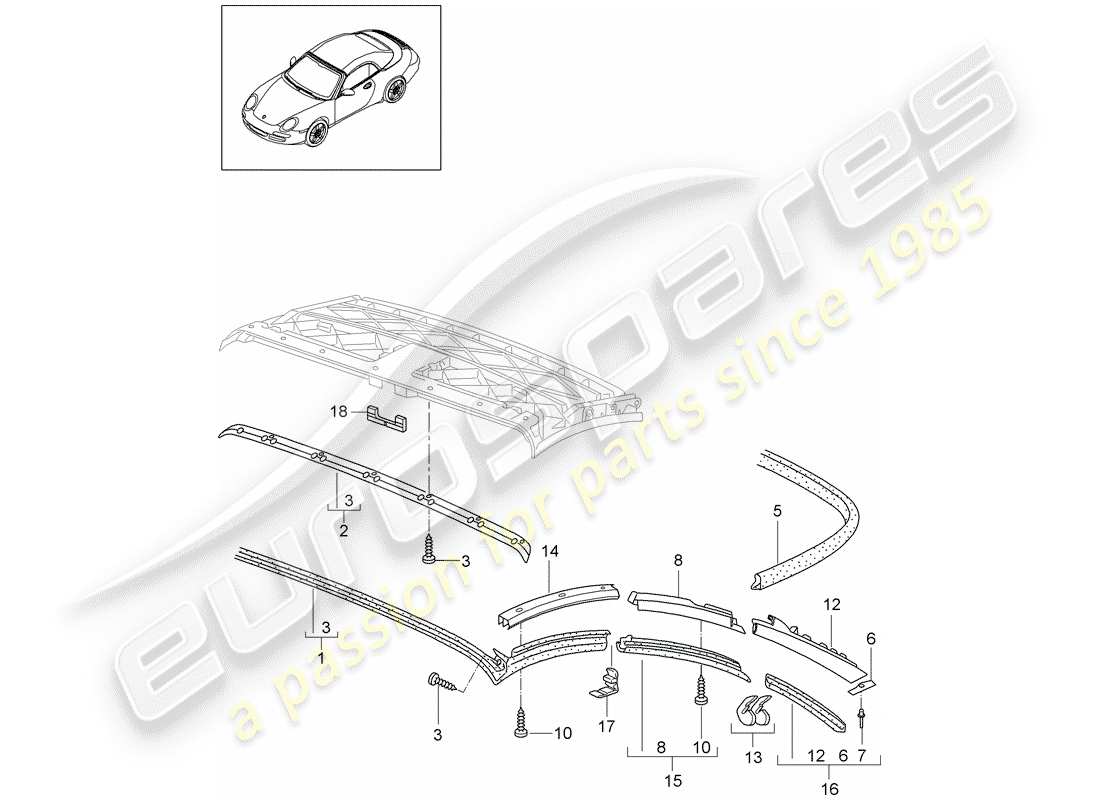 porsche 997 gen. 2 (2010) convertible top part diagram