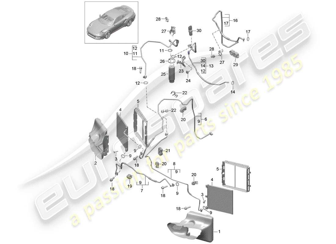 porsche 991 turbo (2019) refrigerant circuit part diagram