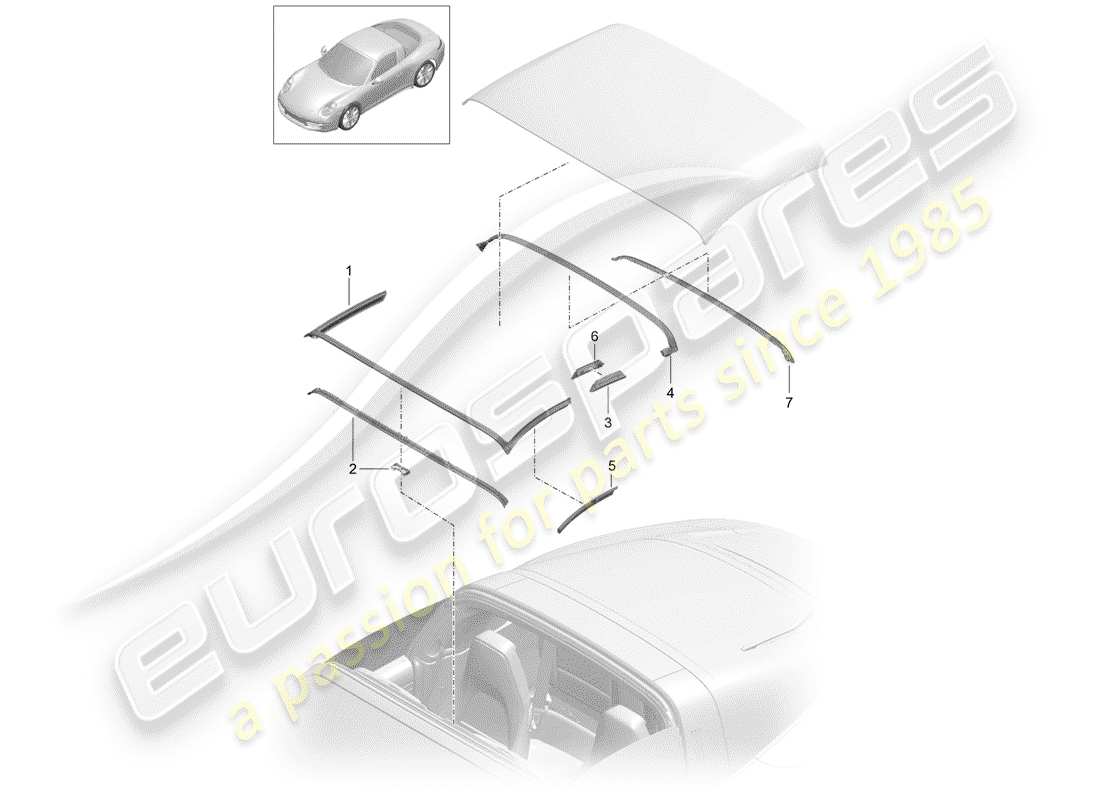 porsche 991 (2016) convertible top part diagram