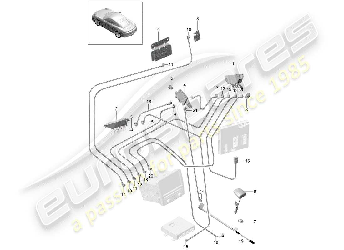 porsche cayman 981 (2016) antenna booster part diagram