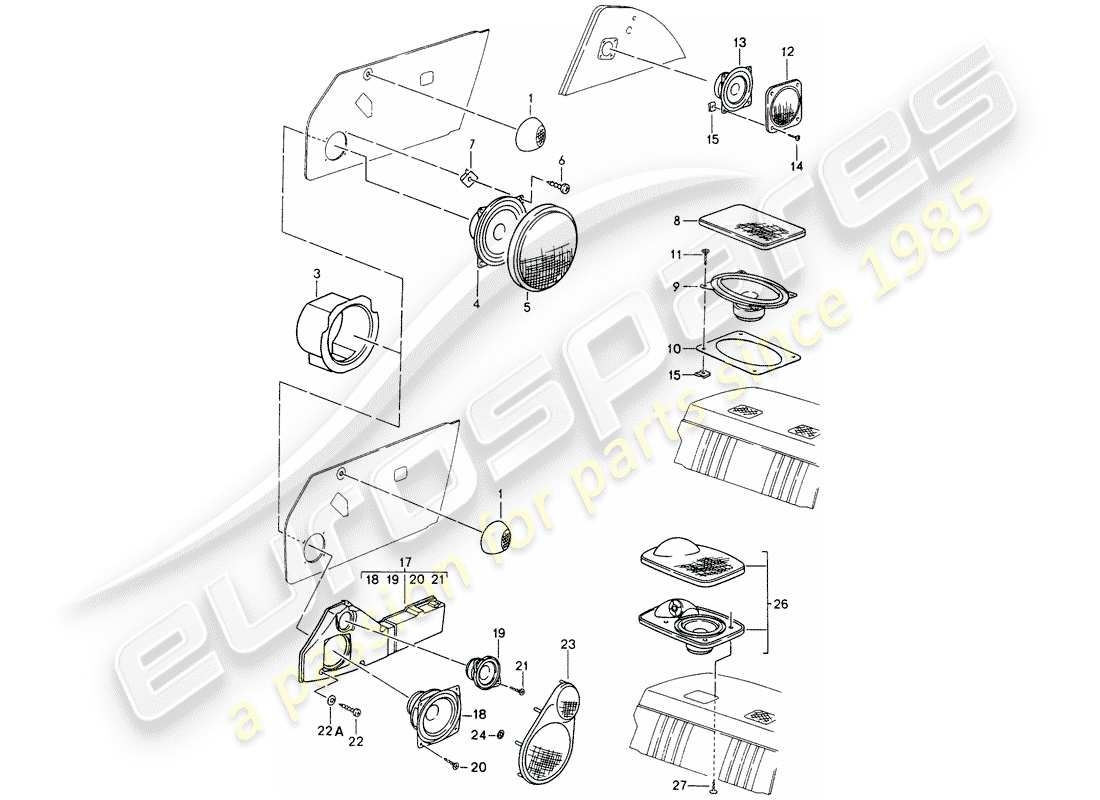 porsche 993 (1996) loudspeaker part diagram