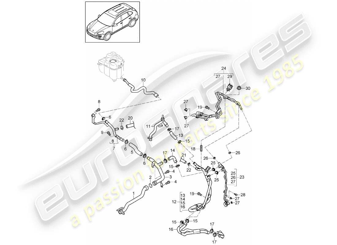 porsche cayenne e2 (2013) water cooling part diagram