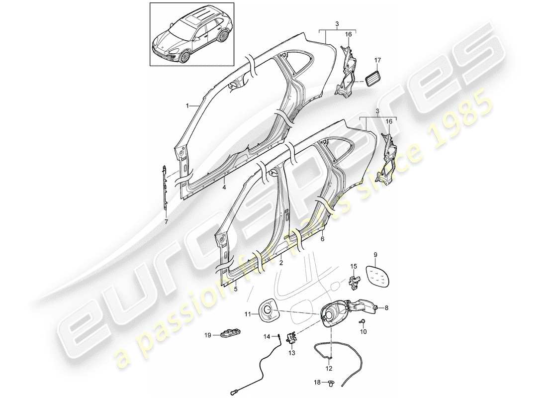 porsche cayenne e2 (2013) side panel part diagram