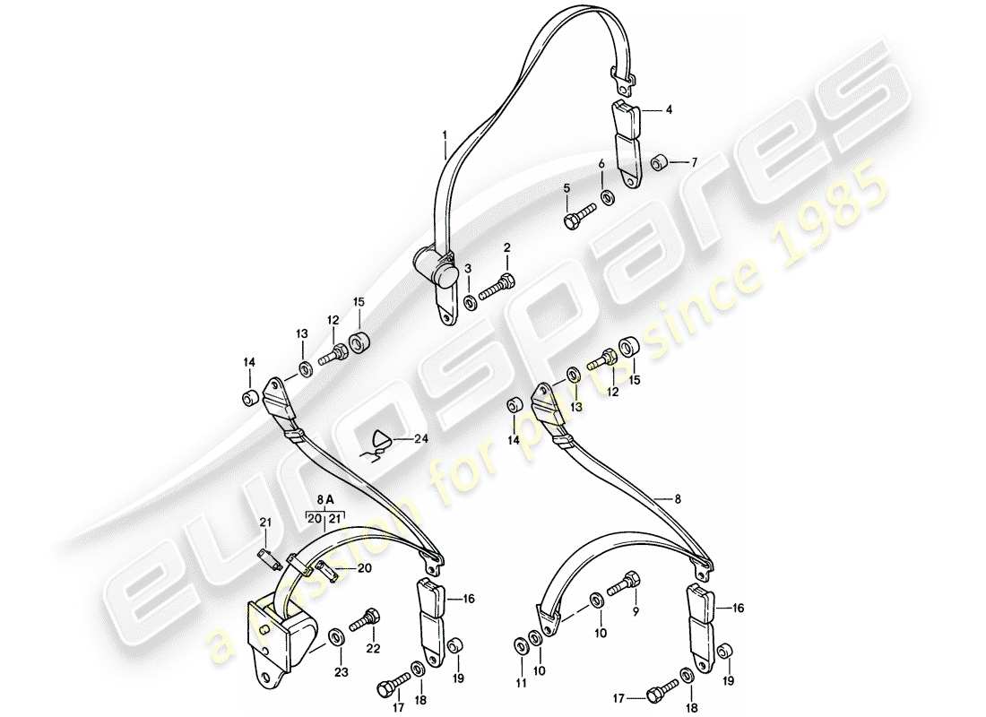 porsche 928 (1985) seat belt parts diagram