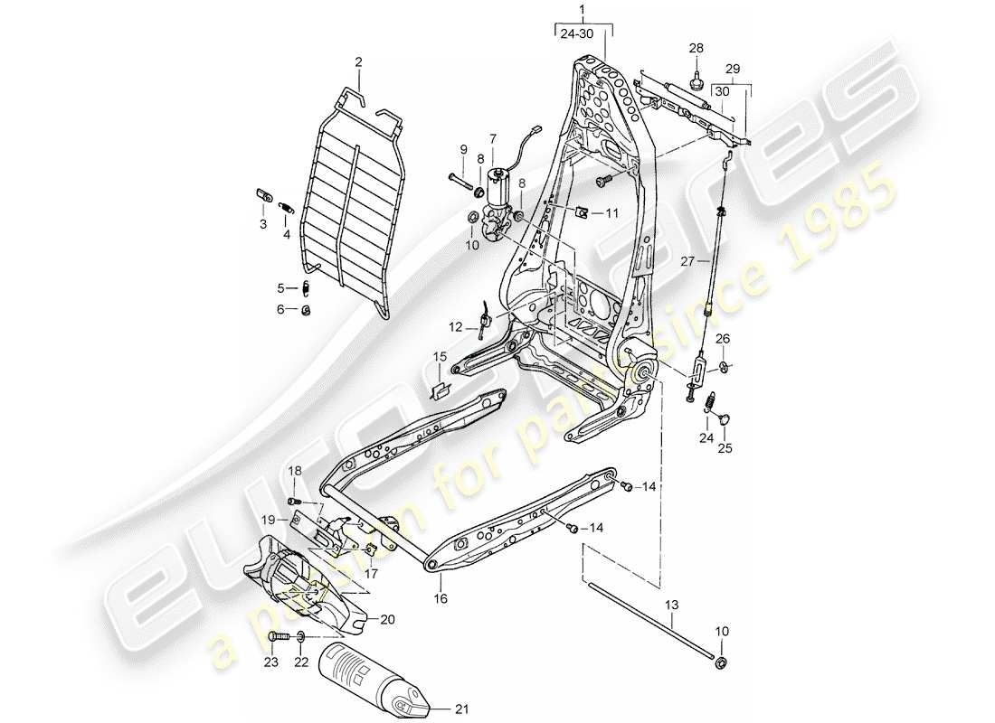 porsche boxster 986 (1997) frame - backrest - frame for seat - sports seat part diagram