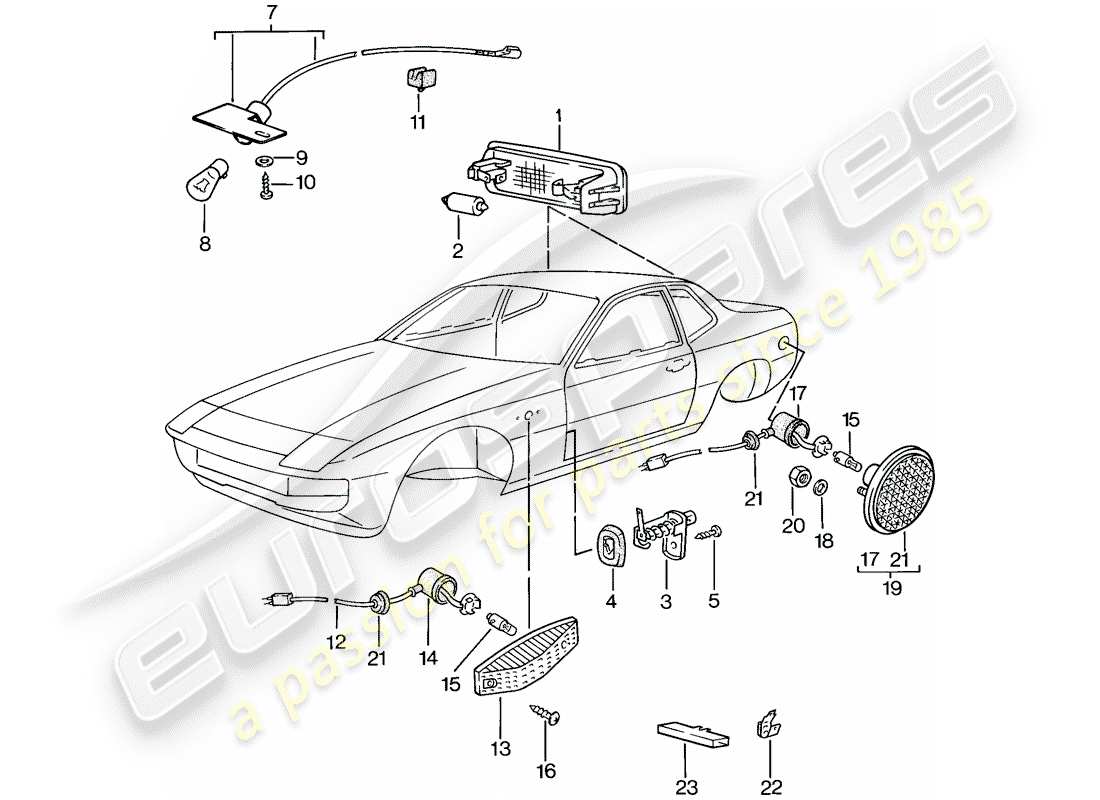 porsche 924 (1976) interior light - turn signal parts diagram