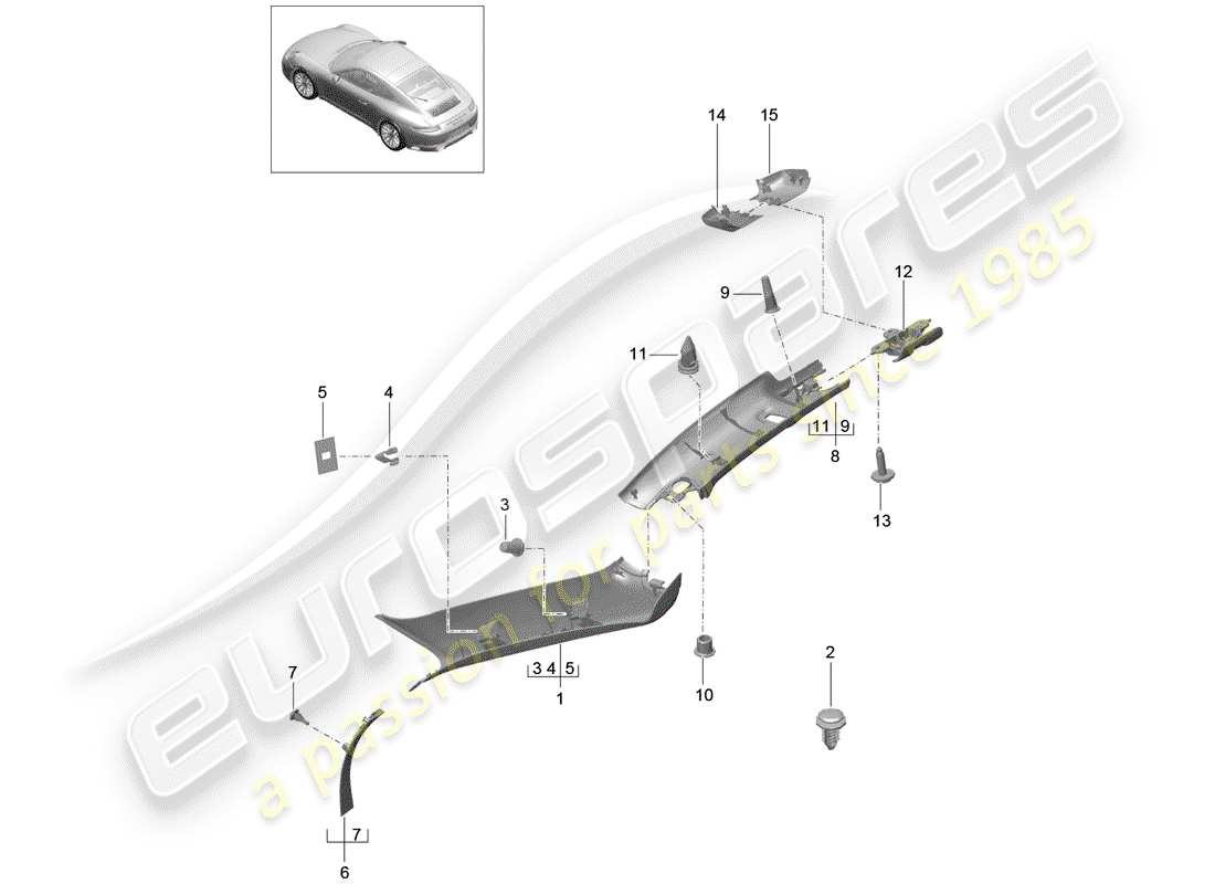 porsche 991 gen. 2 (2019) a-pillar part diagram