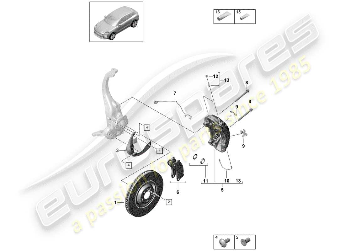 porsche macan (2019) disc brakes parts diagram