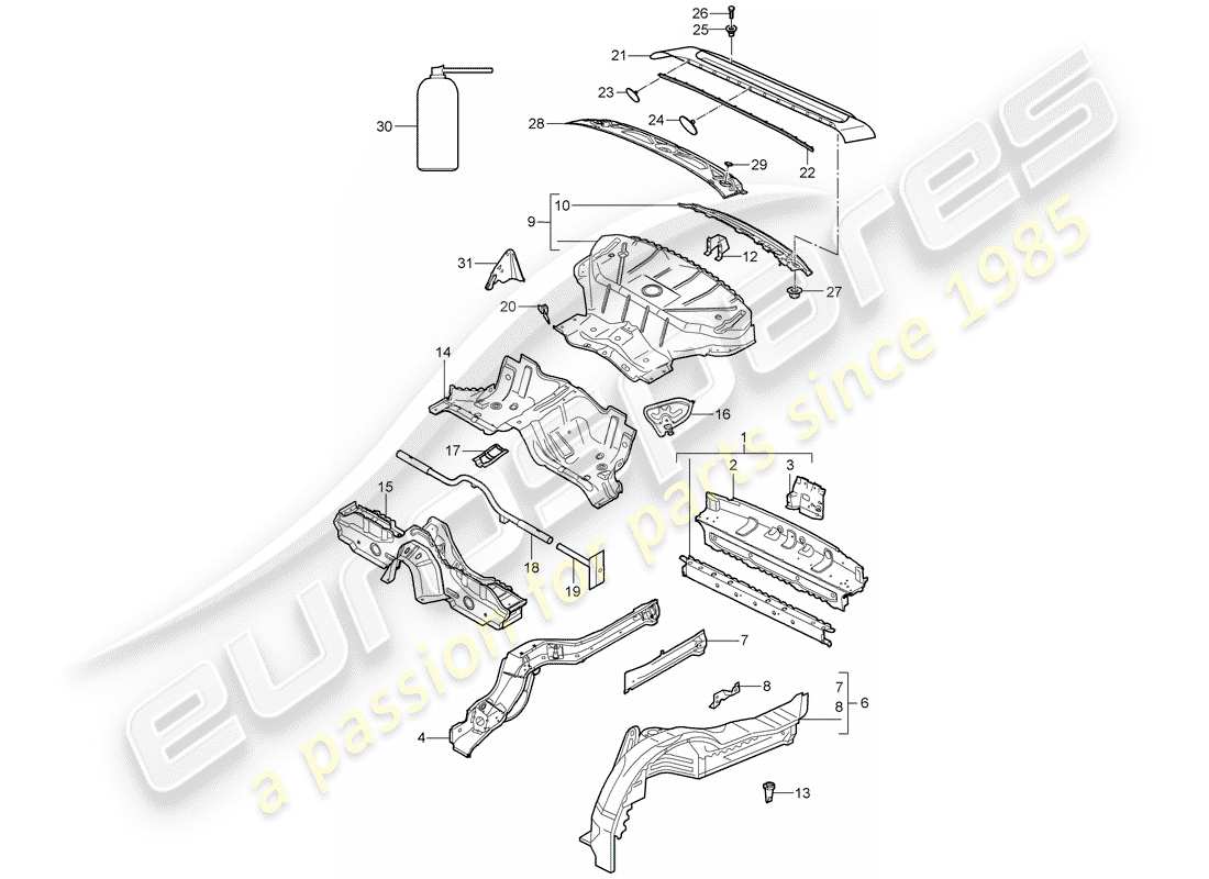 porsche 997 (2007) rear end parts diagram