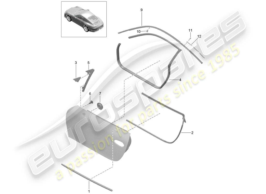 porsche 991r/gt3/rs (2017) door seal parts diagram