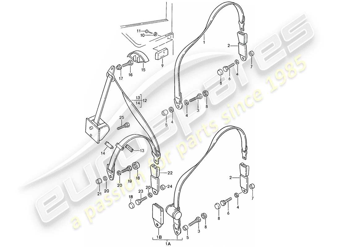 porsche 944 (1989) seat belt part diagram