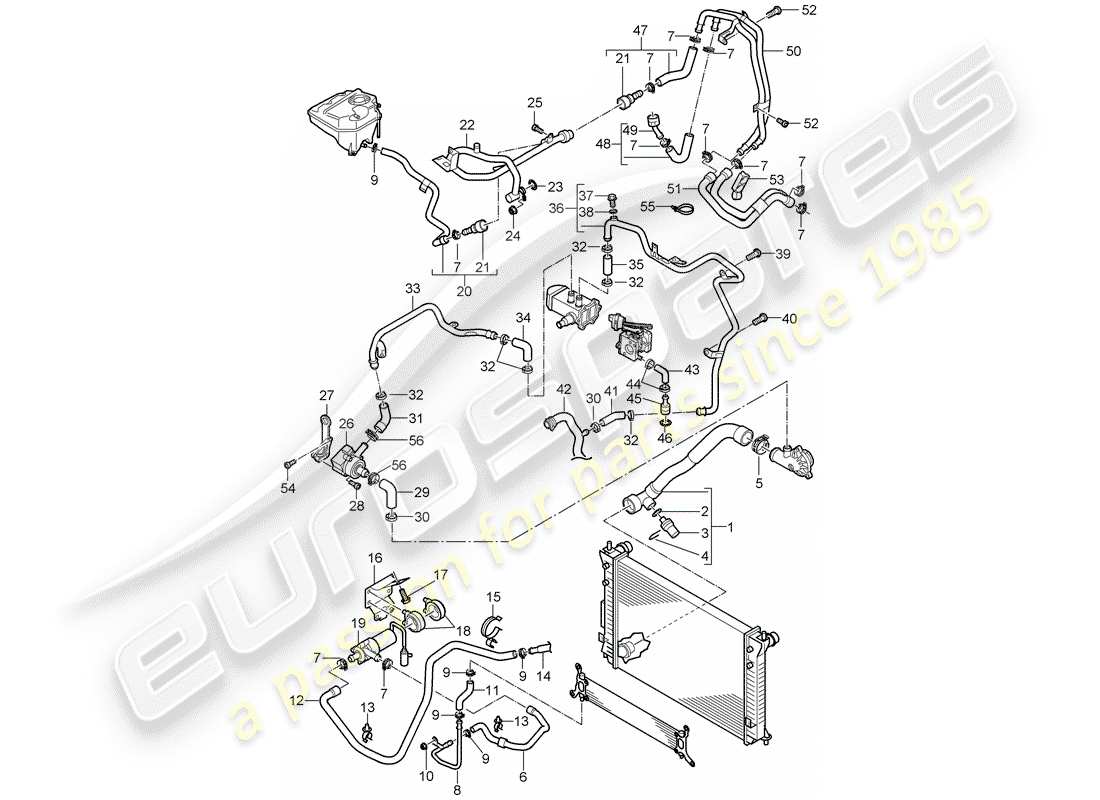 porsche cayenne (2009) water cooling 4 part diagram