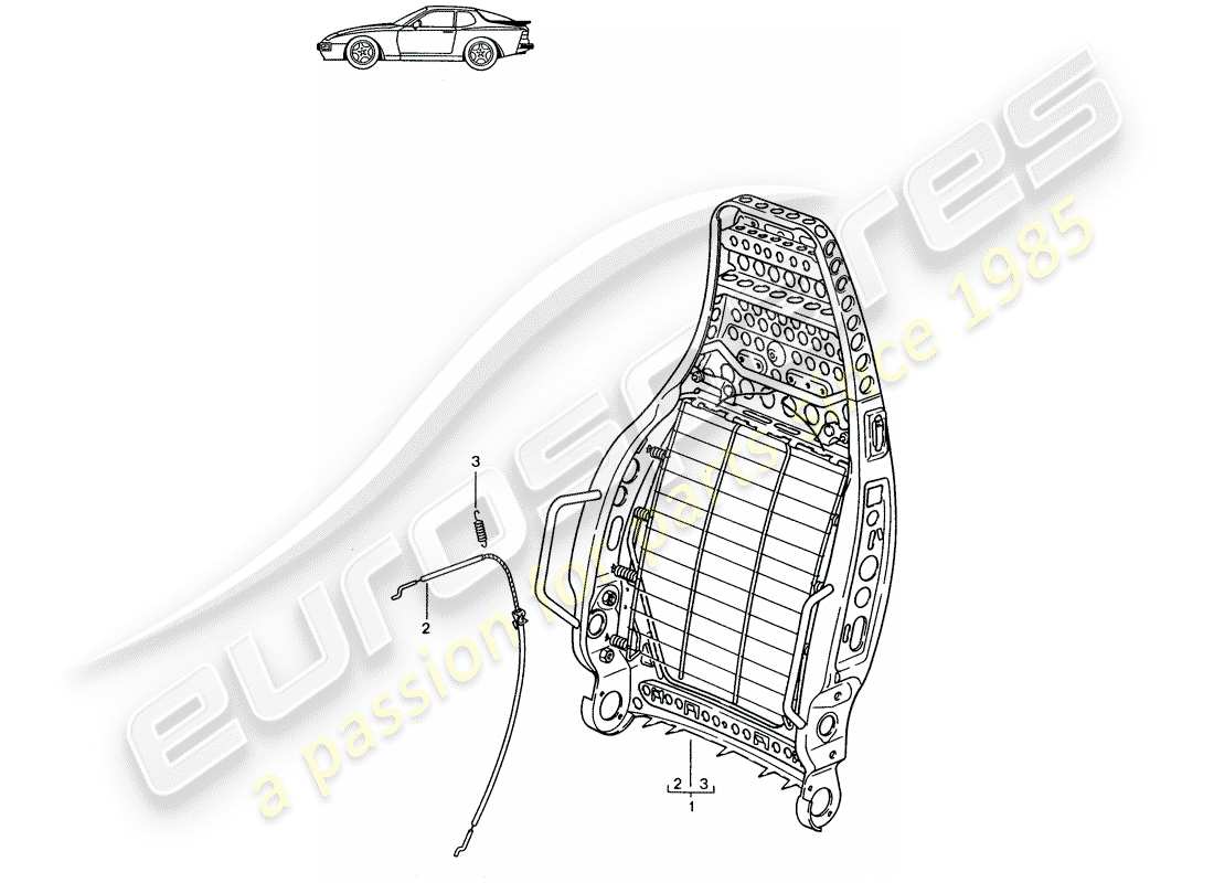 porsche seat 944/968/911/928 (1995) backrest frame - sports seat - d >> - mj 1988 parts diagram