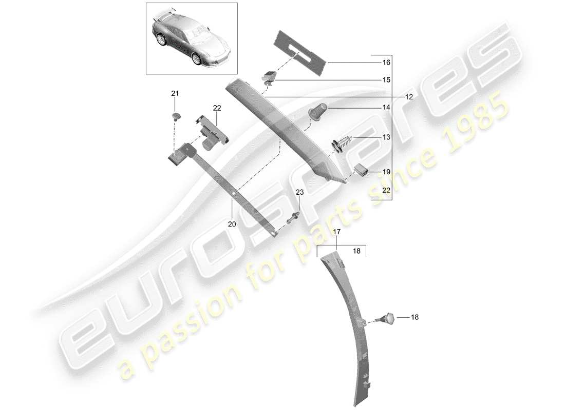 porsche 991r/gt3/rs (2020) a-pillar parts diagram