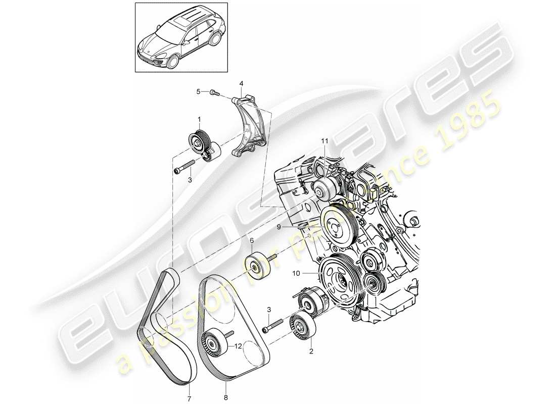 porsche cayenne e2 (2018) belt tensioning damper part diagram