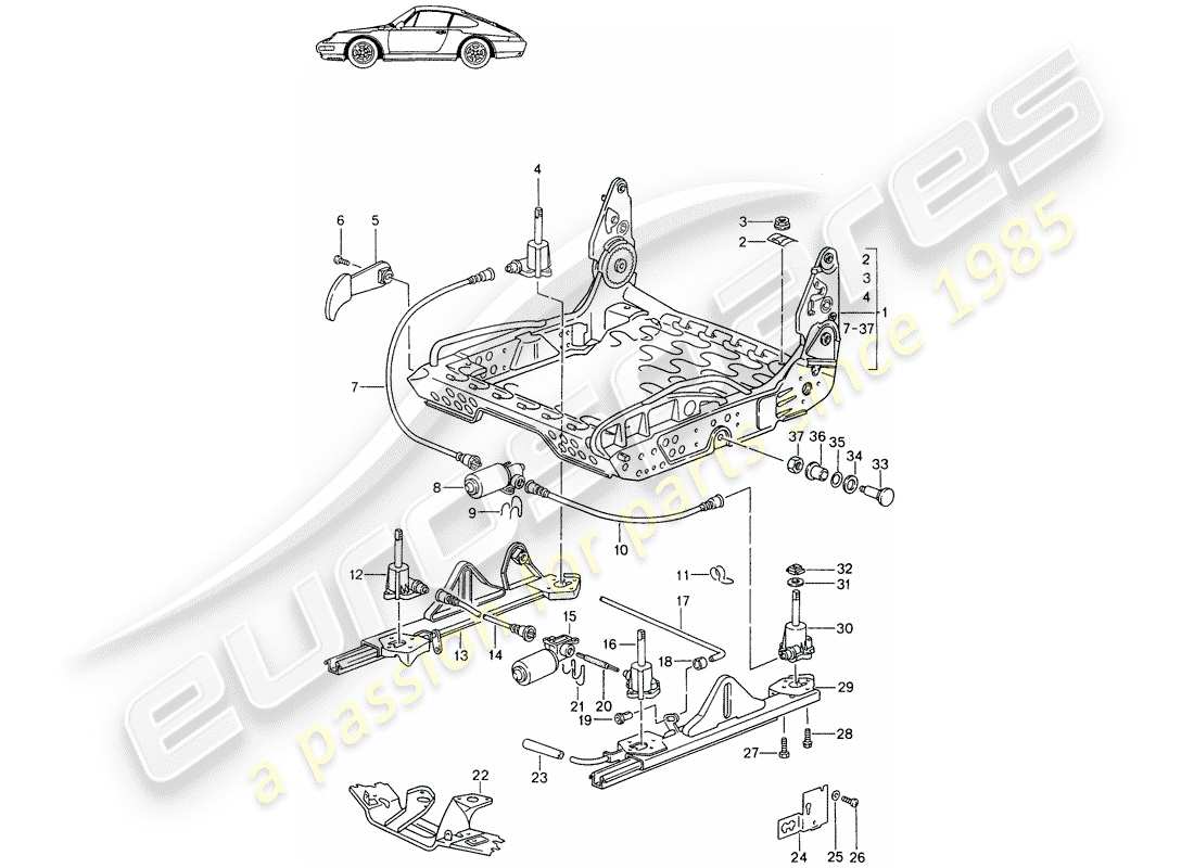 porsche seat 944/968/911/928 (1986) frame for seat - sports seat - elect. vertical adjustment - d - mj 1995>> - mj 1998 parts diagram